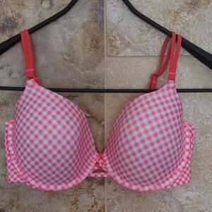 34DD Demi Pink and White Victoria's Secret Bra Colorful Bright Underwire